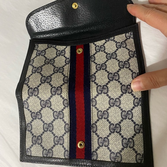 Vintage GUCCI Long Wallet Sherry GG Web Stripe Canvas Leather - Picture 2 of 10